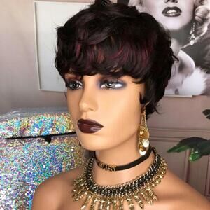 Pixie Cut Short Burgundy Pixie Wigs mixed Color Red #F1B/99J